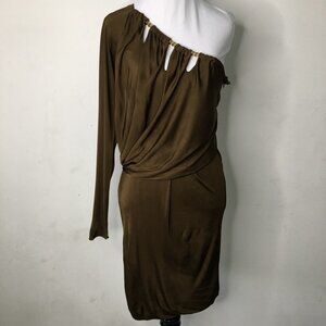 Emilio Pucci Women's Brown Gold Evening Cocktail One Shoulder Mini Dress Size 2